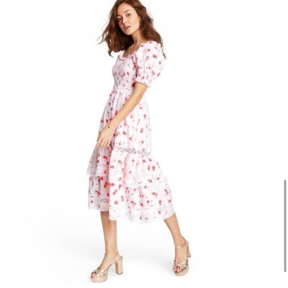 LoveShackFancy X Target  Cosette Smocked Puff Sleeve Maxi Dress size S